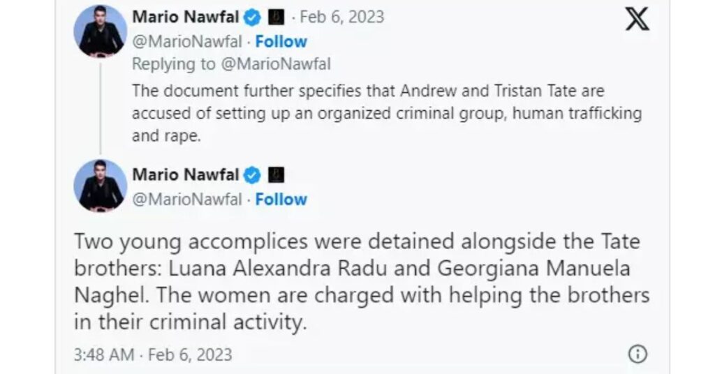 Naghel Georgiana Manuela was tweet Arrested Alongside Andrew Tate
